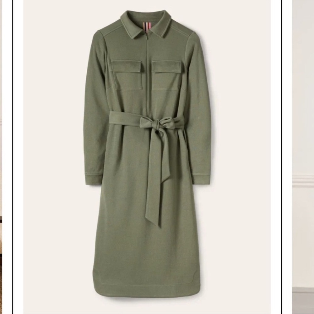 Boden Green Long Sleeve Dress Belt Waist tie 100% cotton
